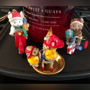 Lustre Fame Christmas Ornaments Owl Pencil Sled & Mouse on a Scooter + 2 more